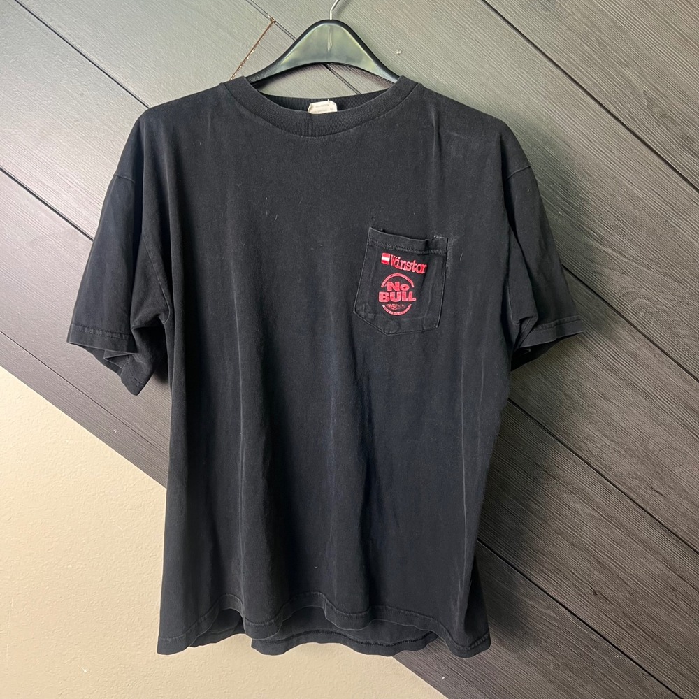 VTG Winston No Bull Pocket Graphic Tee XL Black USA Made NASCAR Single Stitch